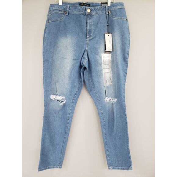 NEW SIZE 18W - A3 Denim Distressed Classic Skinny Jeans Stretch - Picture 1 of 5